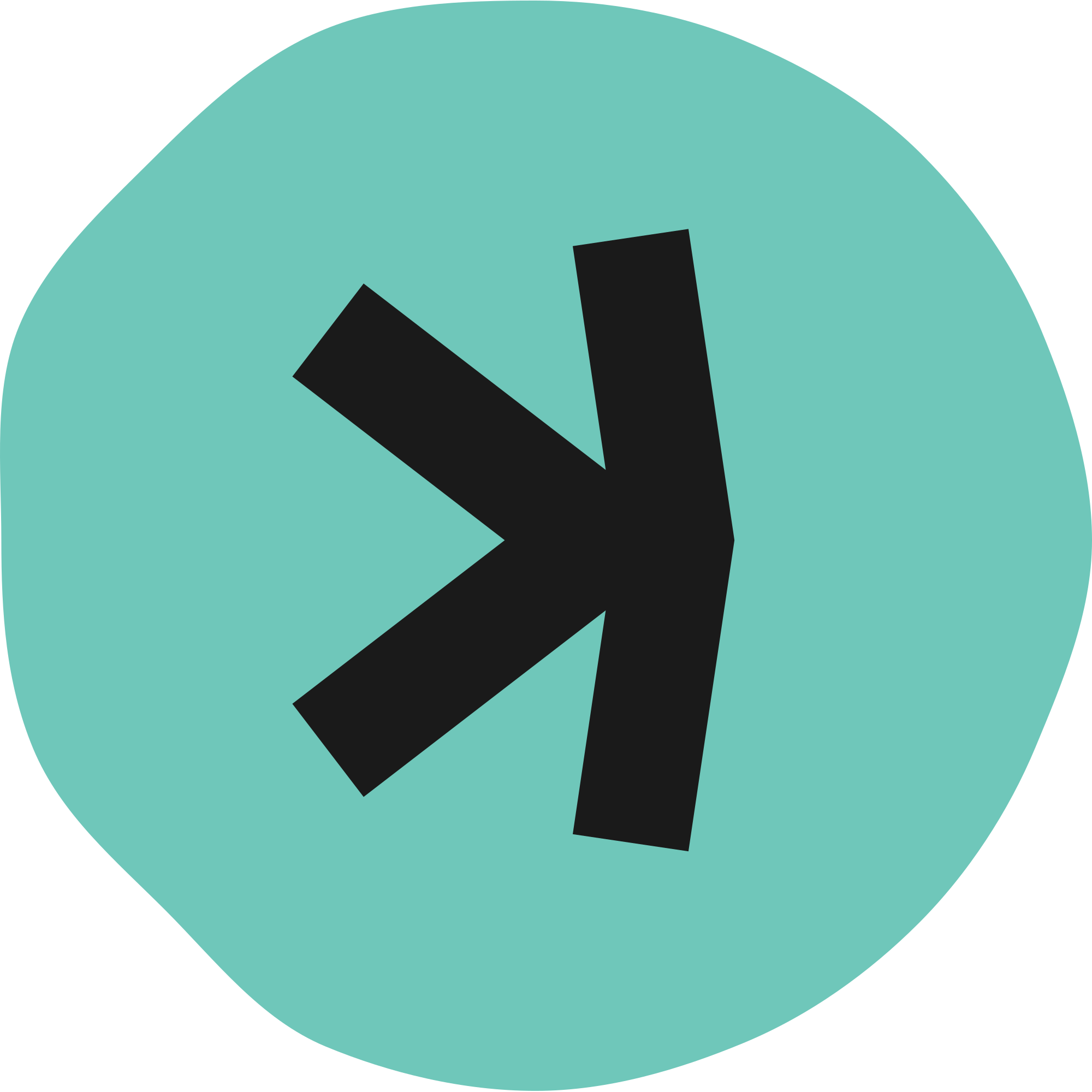 Une flèche noire pointant vers la droite superposée sur un fond de cercle sarcelle de forme irrégulière. La flèche et le cercle sont stylisés, donnant un aspect moderne et minimaliste, rappelant les tendances numériques des cryptomonnaies.