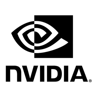 Logo NVIDIA avec un œil stylisé en noir et blanc au-dessus du mot « NVIDIA » en lettres grasses noires et stylisées. Le graphique de l'œil est divisé en deux parties avec une combinaison d'angles et de courbes vifs, créant un accueil invitant pour la marque.